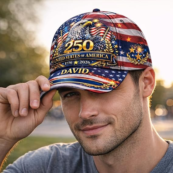 Custom American 250 Years Anniversary Hat, Patriotic Eagle Flag Cap 1776 2026 Personalized Name Gift