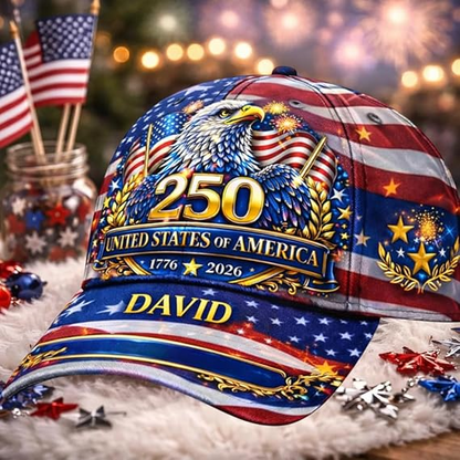 Custom American 250 Years Anniversary Hat, Patriotic Eagle Flag Cap 1776 2026 Personalized Name Gift