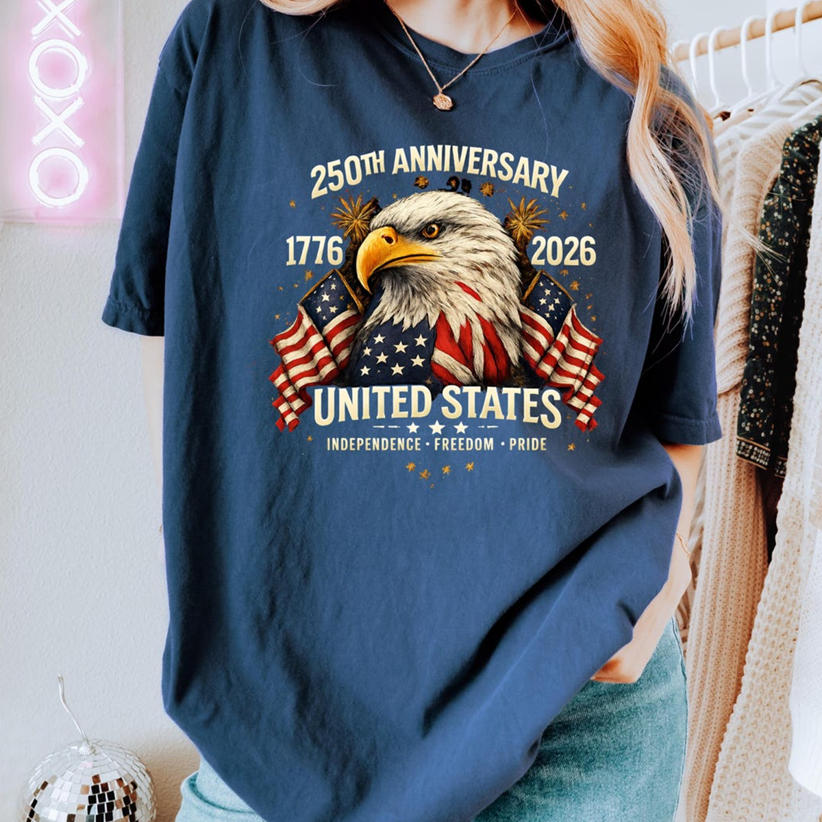 Custom Patriotic Eagle American 250 Years Shirt, Independence Day 1776 2026 USA Anniversary Tee