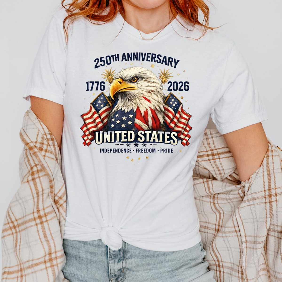 Custom Patriotic Eagle American 250 Years Shirt, Independence Day 1776 2026 USA Anniversary Tee