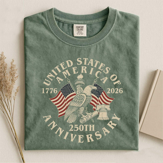 Comfort Colors Custom USA 250th Anniversary Eagle Shirt, Patriotic Vintage Flag Tee 1776–2026 Independence Day Gift