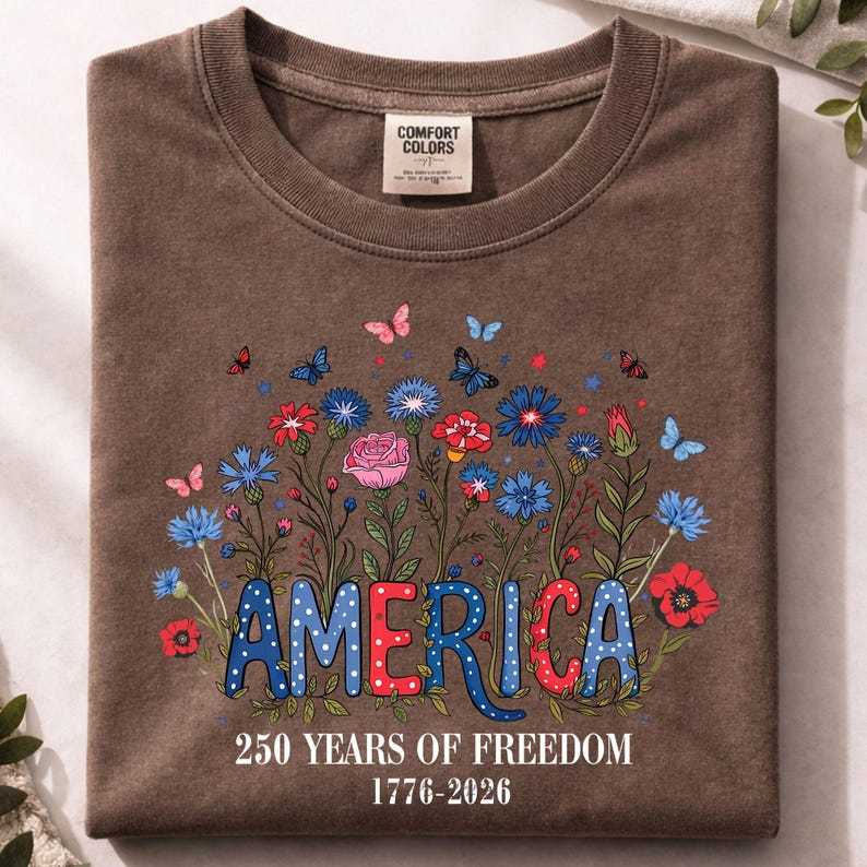 Custom America 250th Anniversary Floral Shirt, Wildflower Independence Day Tee 1776-2026 Patriotic Gift