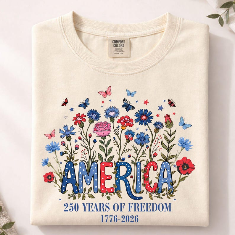 Custom America 250th Anniversary Floral Shirt, Wildflower Independence Day Tee 1776-2026 Patriotic Gift