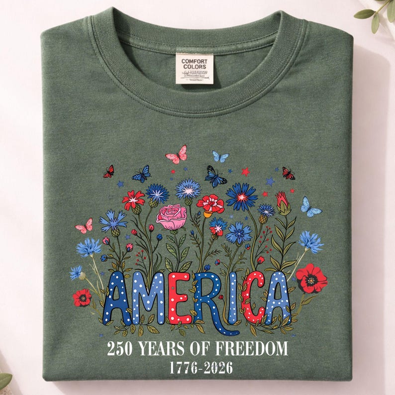 Custom America 250th Anniversary Floral Shirt, Wildflower Independence Day Tee 1776-2026 Patriotic Gift