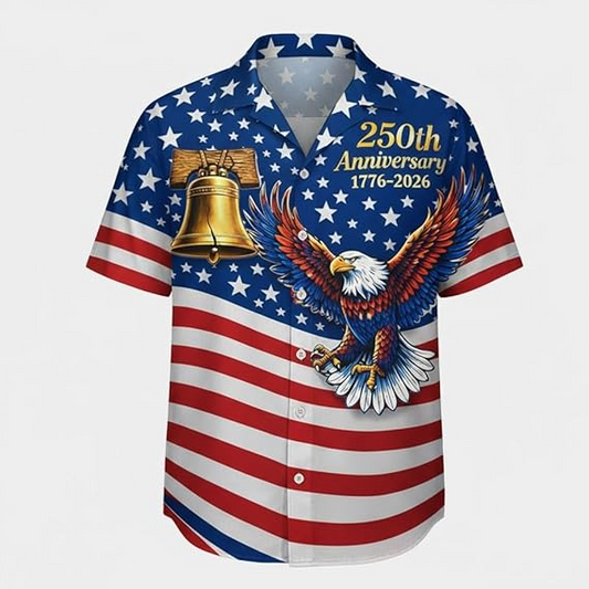Custom 250th Anniversary USA Hawaiian Shirt, Patriotic Eagle 1776-2026 Independence Day Tee for Men