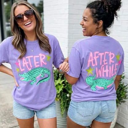 Comfort Colors Personalized Later After While Graphic T Shirt with Alligator Print Trendy Tee for Women