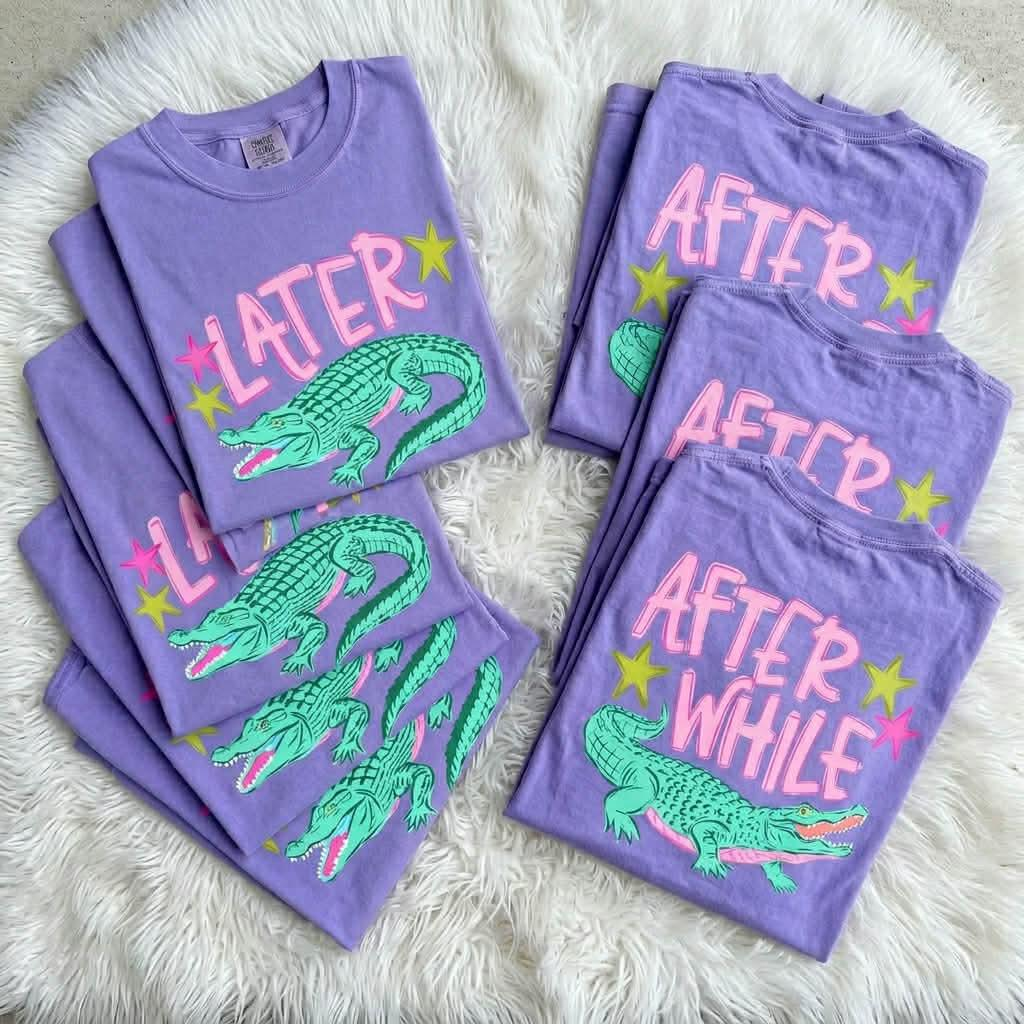 Comfort Colors Personalized Later After While Graphic T Shirt with Alligator Print Trendy Tee for Women