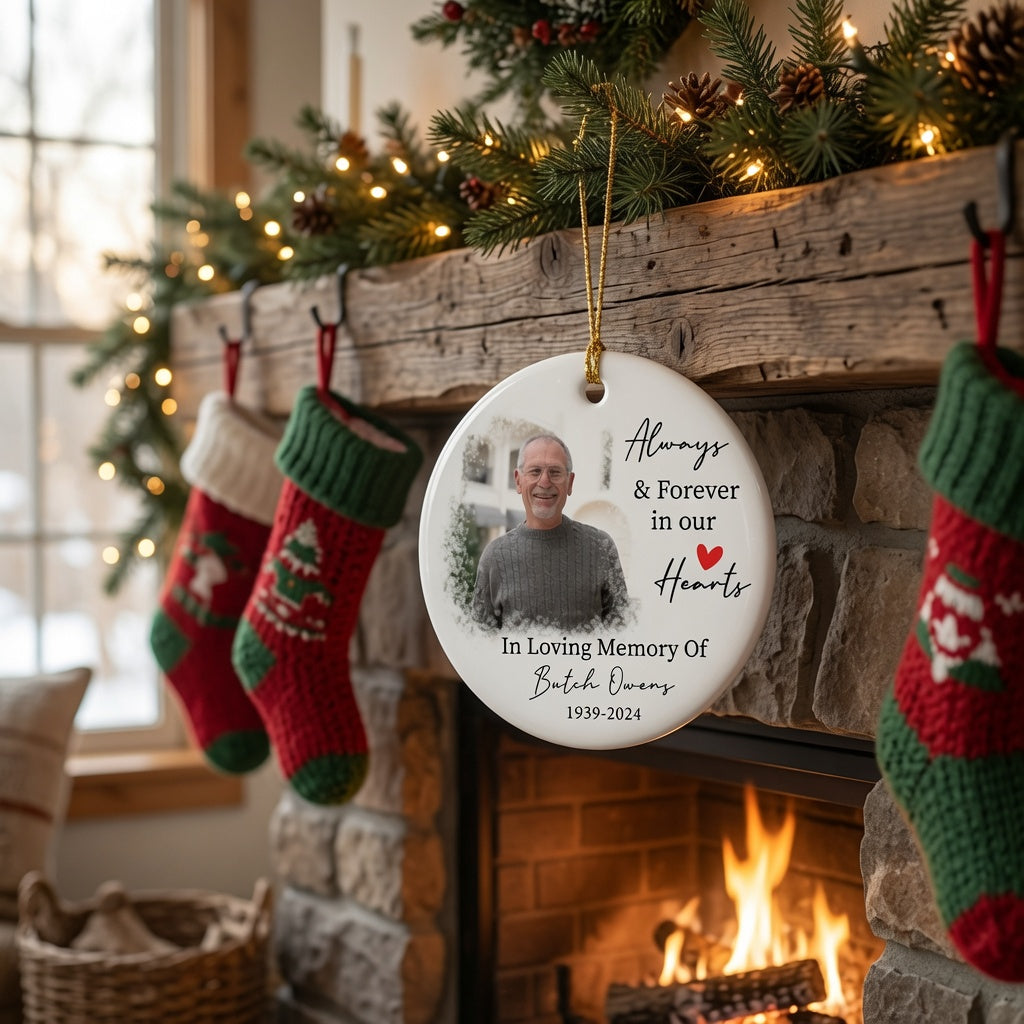 Personalized Memorial Photo Ornament, Custom Ceramic Christmas Memorial Ornament, In Loving Memory Gift, Sympathy Keepsake, Remembrance Ornament