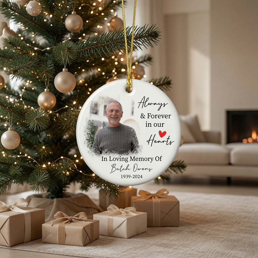 Personalized Memorial Photo Ornament, Custom Ceramic Christmas Memorial Ornament, In Loving Memory Gift, Sympathy Keepsake, Remembrance Ornament