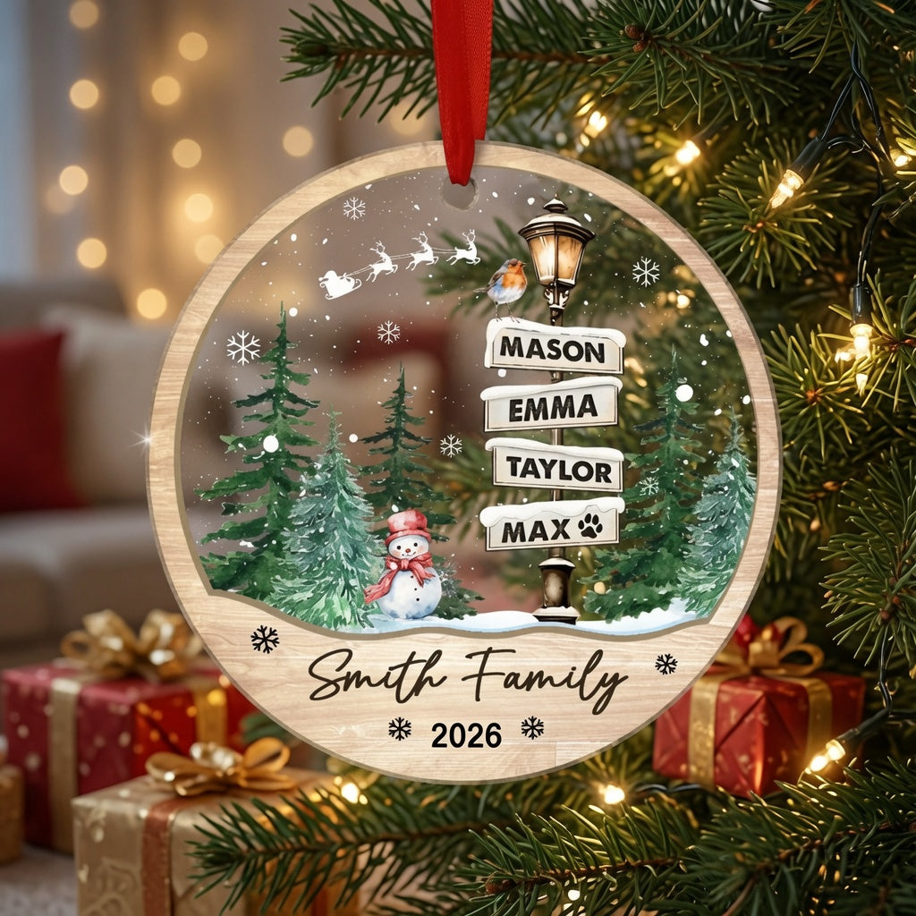 Personalized Family Names Ornament, Custom Christmas Ornament with Pets, Family Sign Ornament, Up to 20 Members, Holiday Gift
