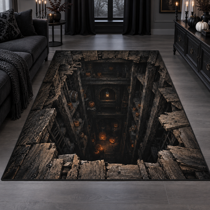 Halloween Haunted Pit 3D Velvet Carpet, Spooky Horror Illusion Area Rug