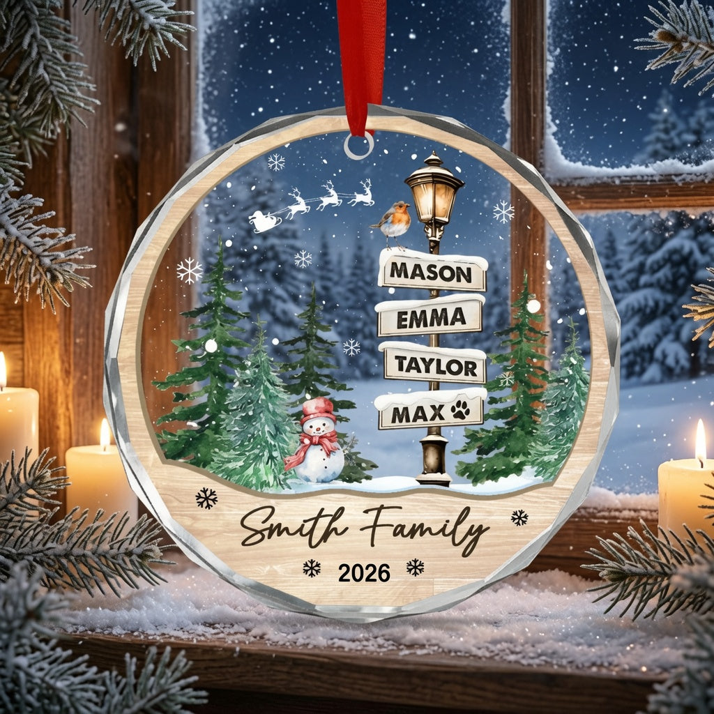 Personalized Family Names Ornament, Custom Christmas Ornament with Pets, Family Sign Ornament, Up to 20 Members, Holiday Gift