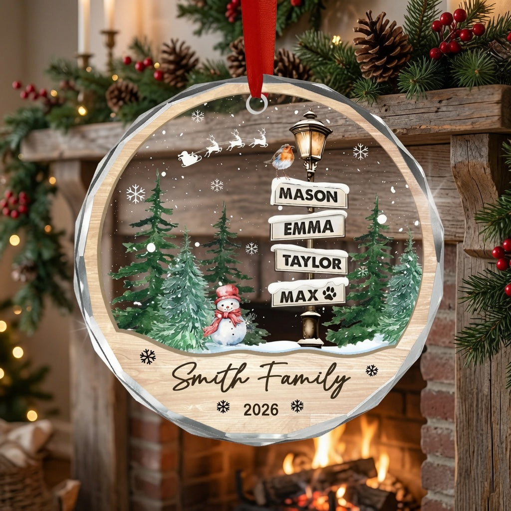Personalized Family Names Ornament, Custom Christmas Ornament with Pets, Family Sign Ornament, Up to 20 Members, Holiday Gift