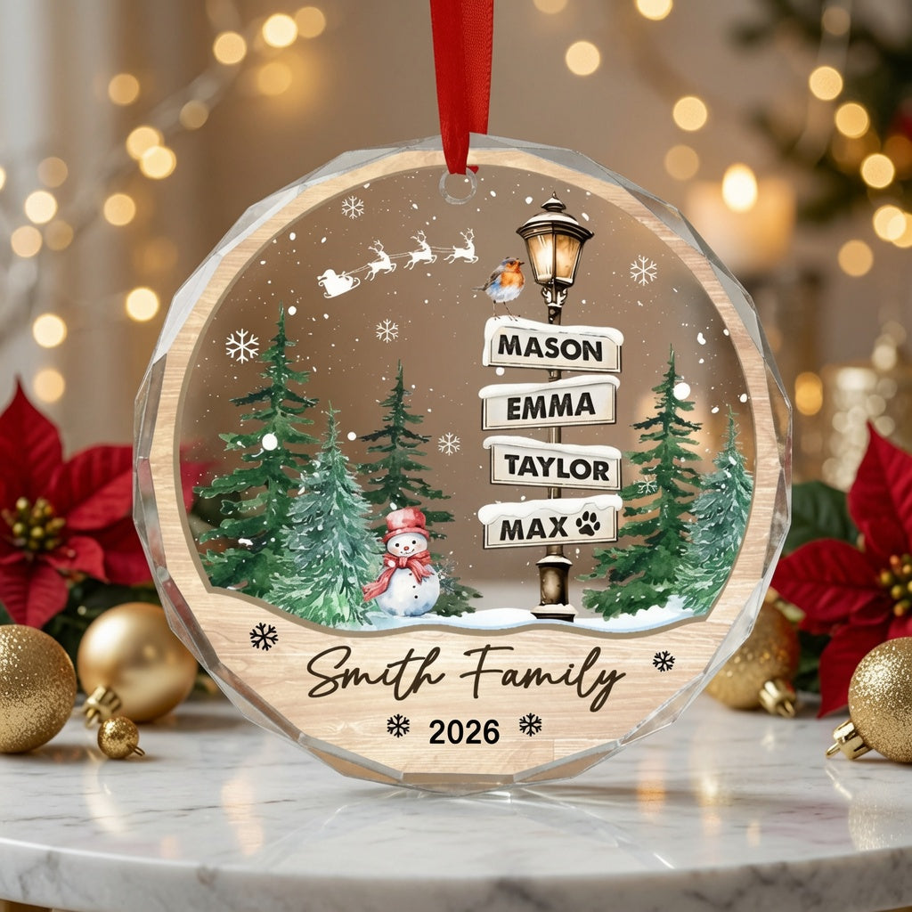 Personalized Family Names Ornament, Custom Christmas Ornament with Pets, Family Sign Ornament, Up to 20 Members, Holiday Gift