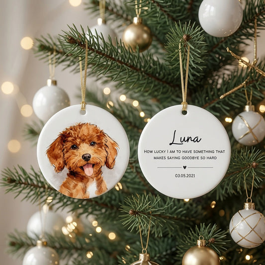 Personalized Pet Photo Christmas Ornament, Custom Dog Ornament, Watercolor Pet Portrait, Memorial Ornament for Dog Lovers
