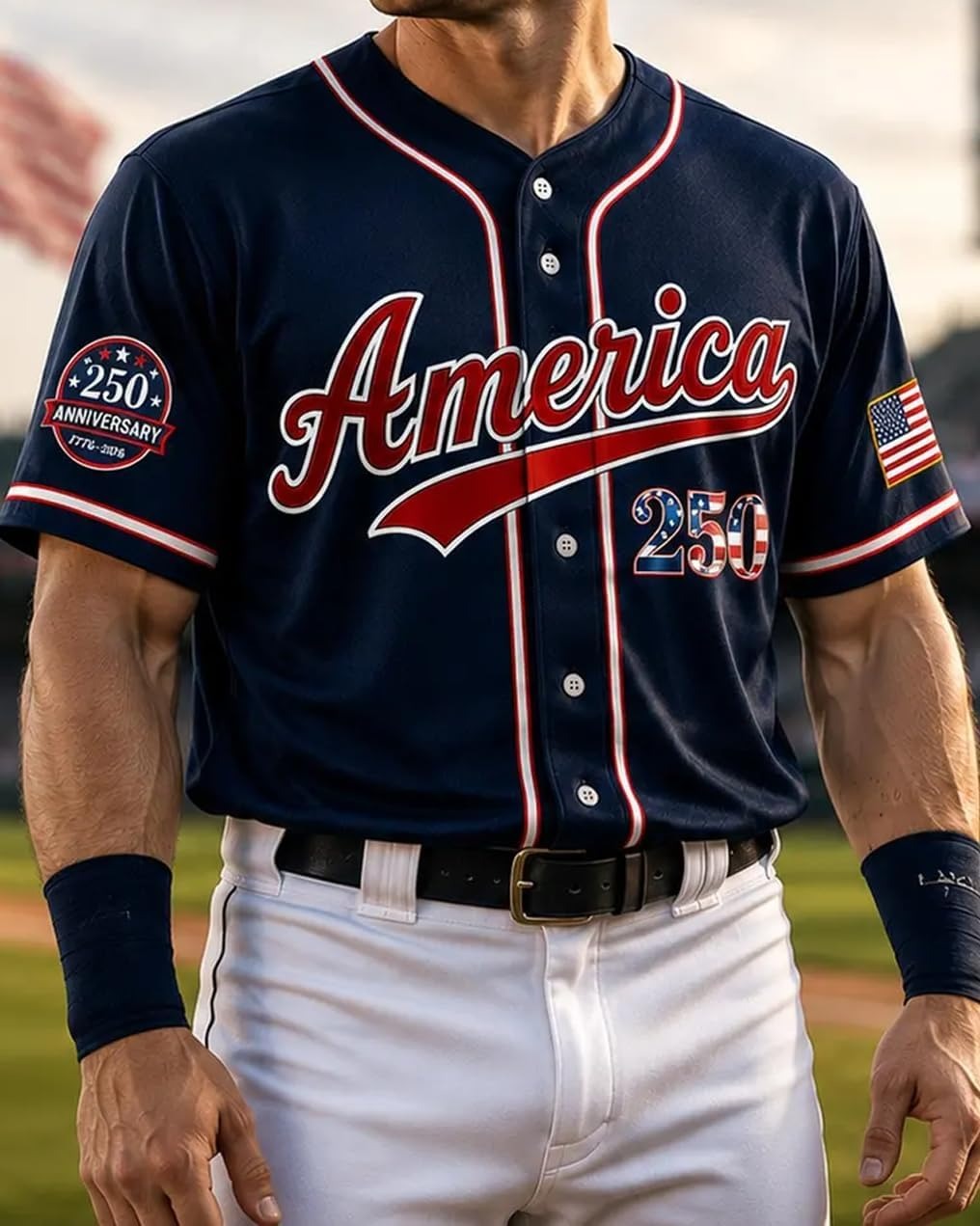 Personalized USA Baseball Jersey Custom Name Number Button Down Sports Shirt Patriotic American Flag Team for Men Women