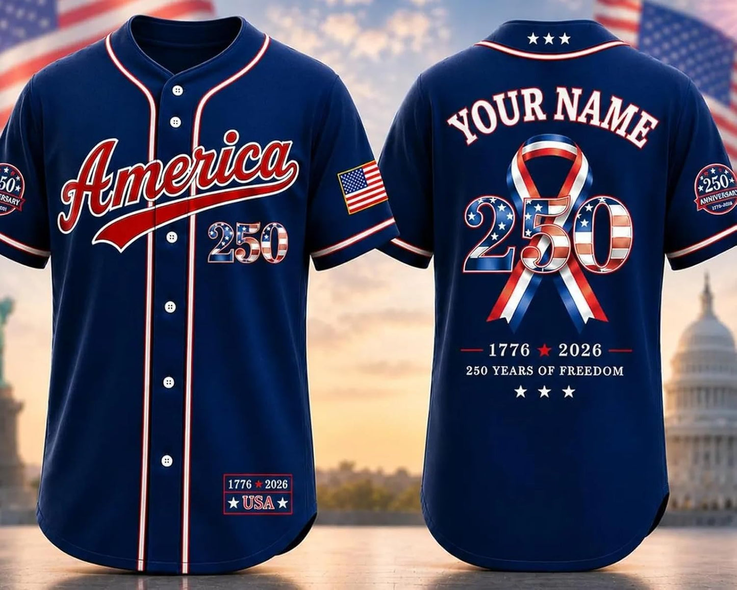 Personalized USA Baseball Jersey Custom Name Number Button Down Sports Shirt Patriotic American Flag Team for Men Women