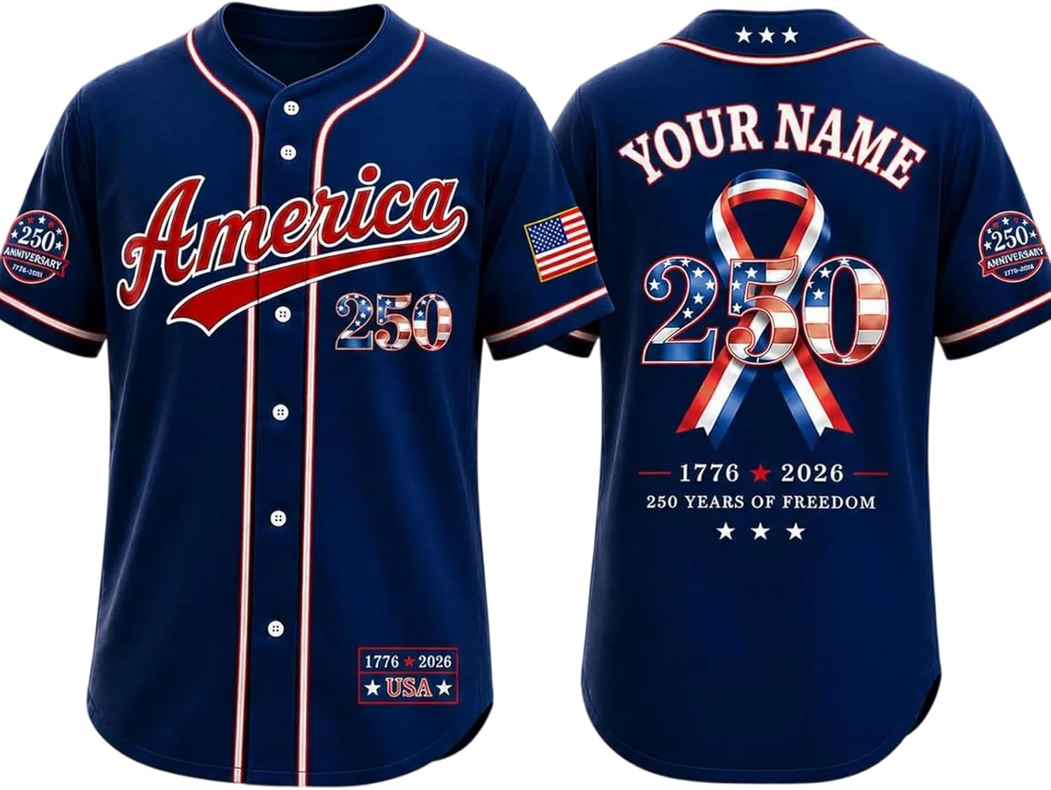 Personalized USA Baseball Jersey Custom Name Number Button Down Sports Shirt Patriotic American Flag Team for Men Women