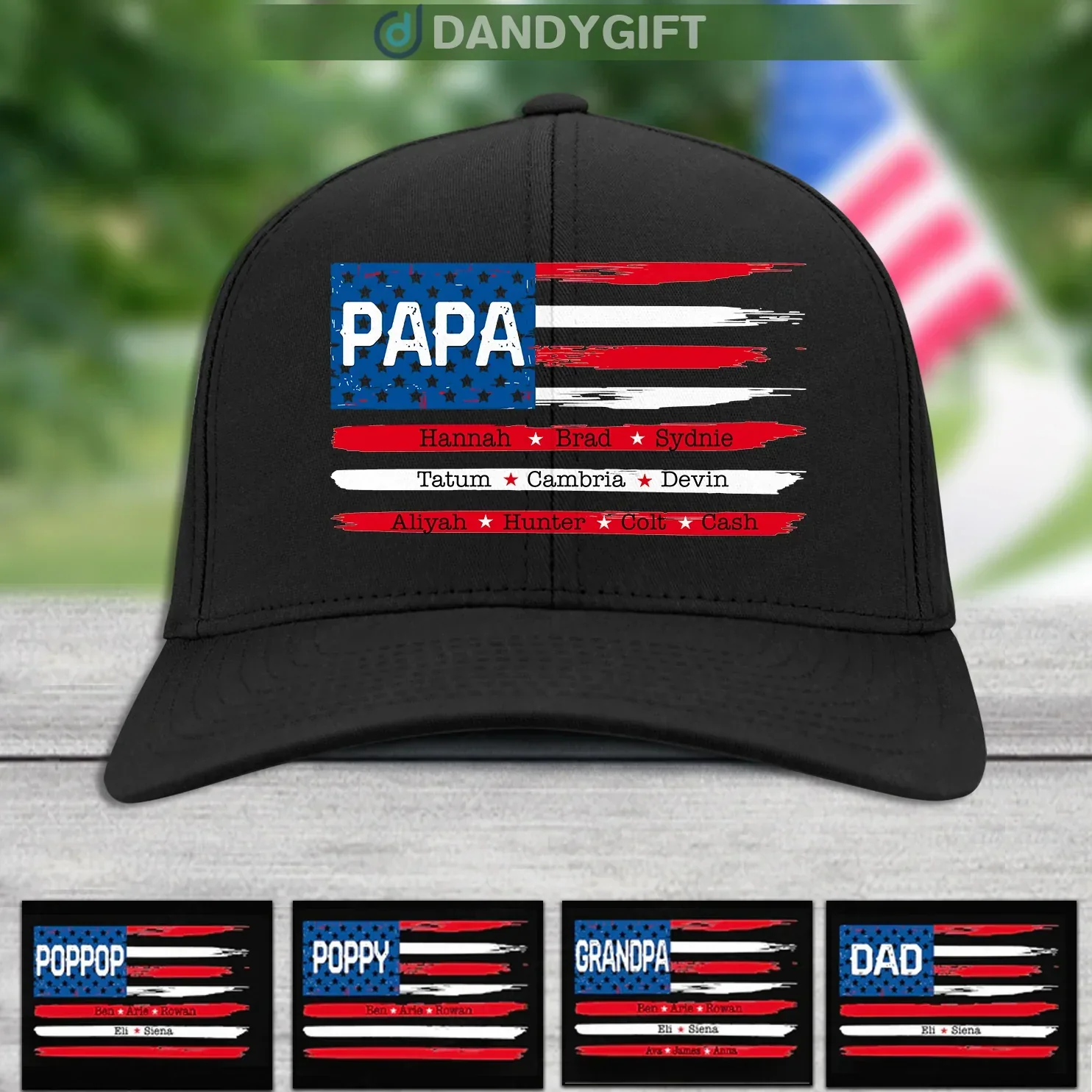 Personalized Papa Flag with grandkids, Happy Father's Day Classic Cap