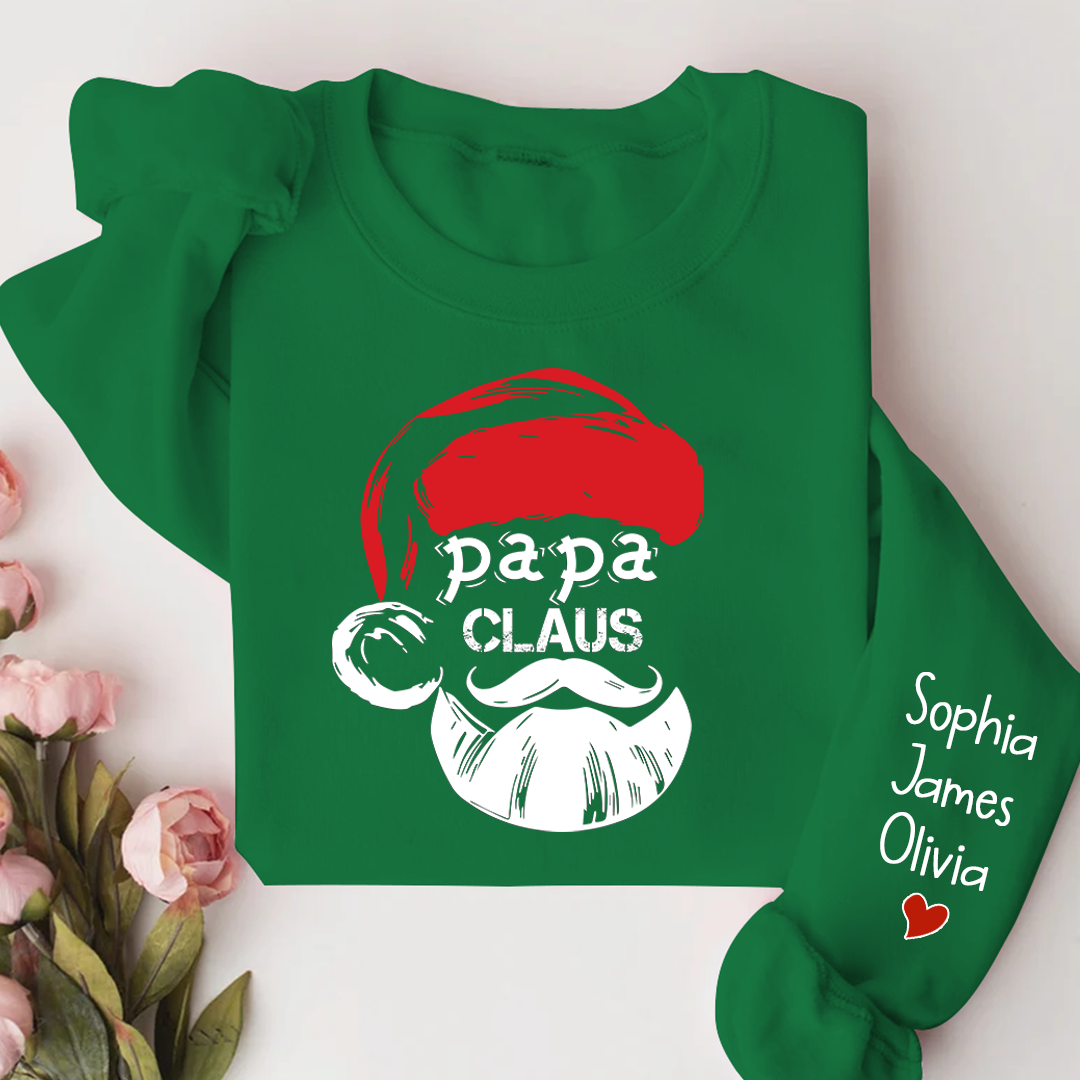 Merry Christmas Papa Claus, Dad Claus Gift Custom Name Kids Sweatshirt