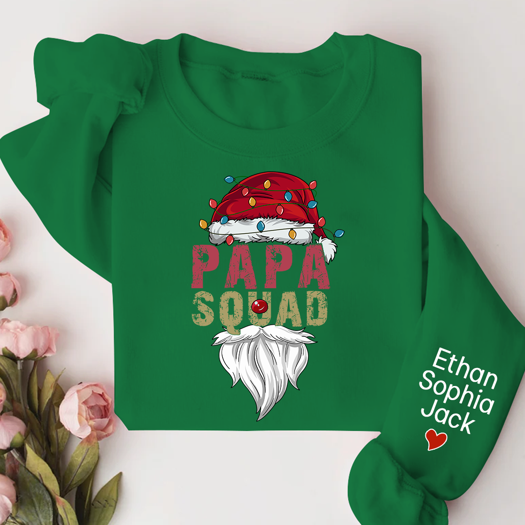 Papa Squad Christmas 2023 Gift Custom Name Kids Sweatshirt