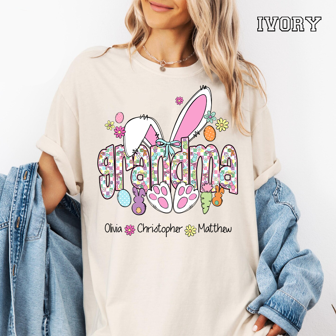 Mimi Bunny Easter Day Custom Mimi And Grankids Name T-Shirt