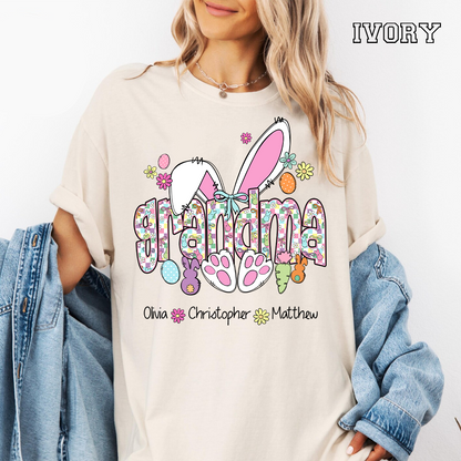 Mimi Bunny Easter Day Custom Mimi And Grankids Name T-Shirt