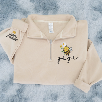 Embroidered Gigi bee flower Sweatshirt And Grandkids Quarter Zip Sweater