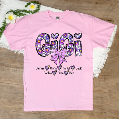 Personalized Gigi Purple Daisy Color With Grandkids Mother's Day TH T-Shirt