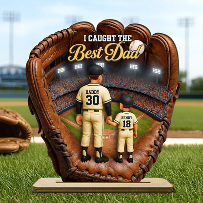 Personalized Baseball Glove Wooden Plaque for Dad – Custom Baseball Dad Gift with Kids Names, Father’s Day Decor 2-Layered Wooden Plaque