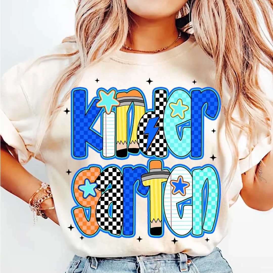 Back to school  First Day Vibes Blue Dalmatian Dot Shirt