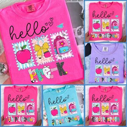 Preppy Back to School Hello Kindergarten Pre-K 1st 2d 3d 4th 5th Grades