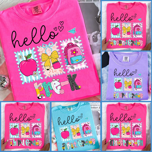 Preppy Back to School Hello Kindergarten Pre-K 1st 2d 3d 4th 5th Grades