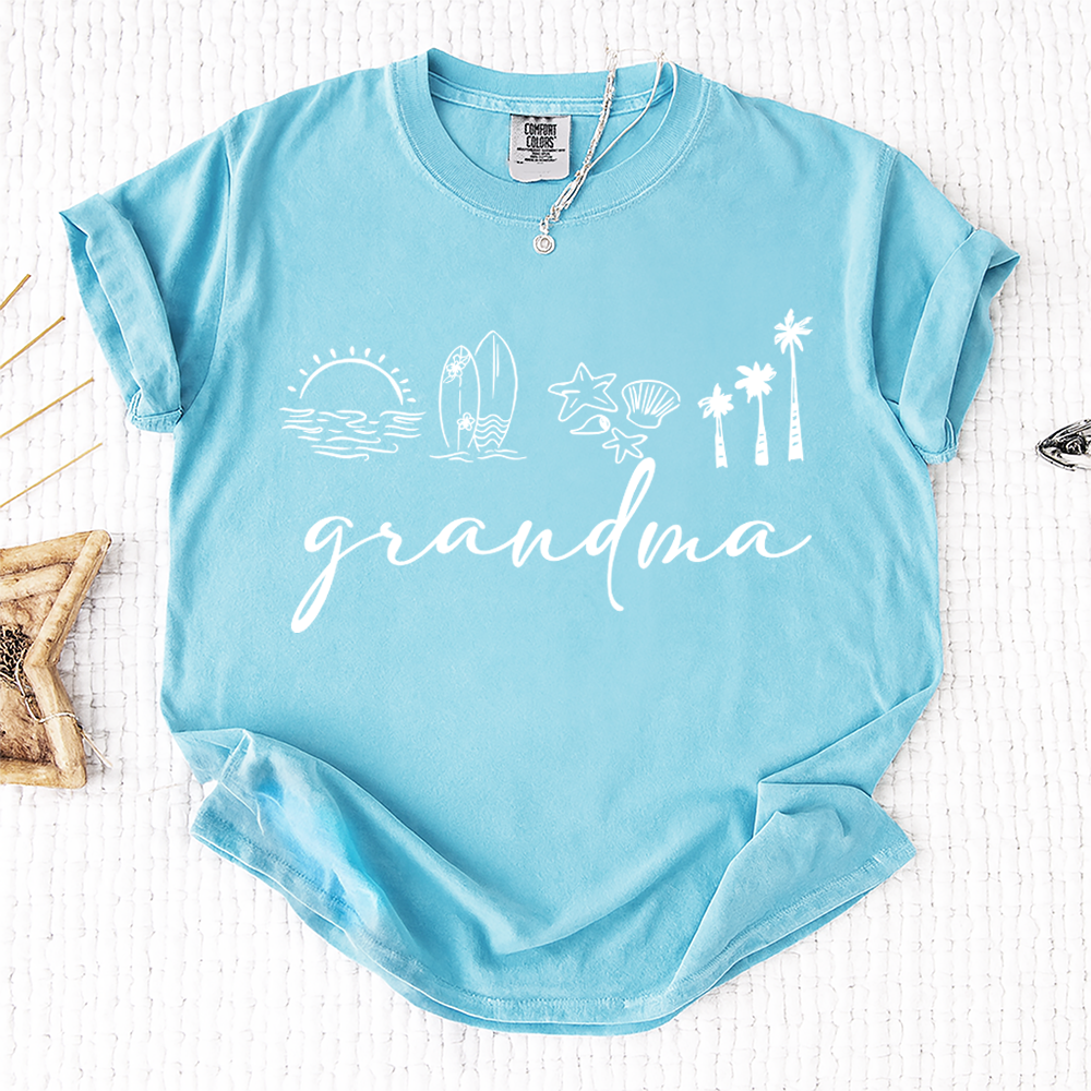 Comfort Colors® Personalized Grandma Coastal Shirt, Custom Nana Gigi Mimi Beach Shirt, Tropical Summer Vacation Shirt for Grandma
