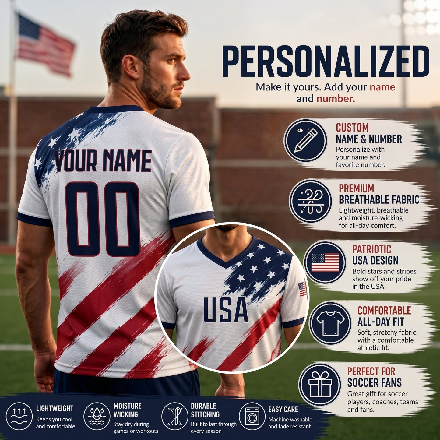 The "Team USA" Personalized Patriotic Sports Jersey