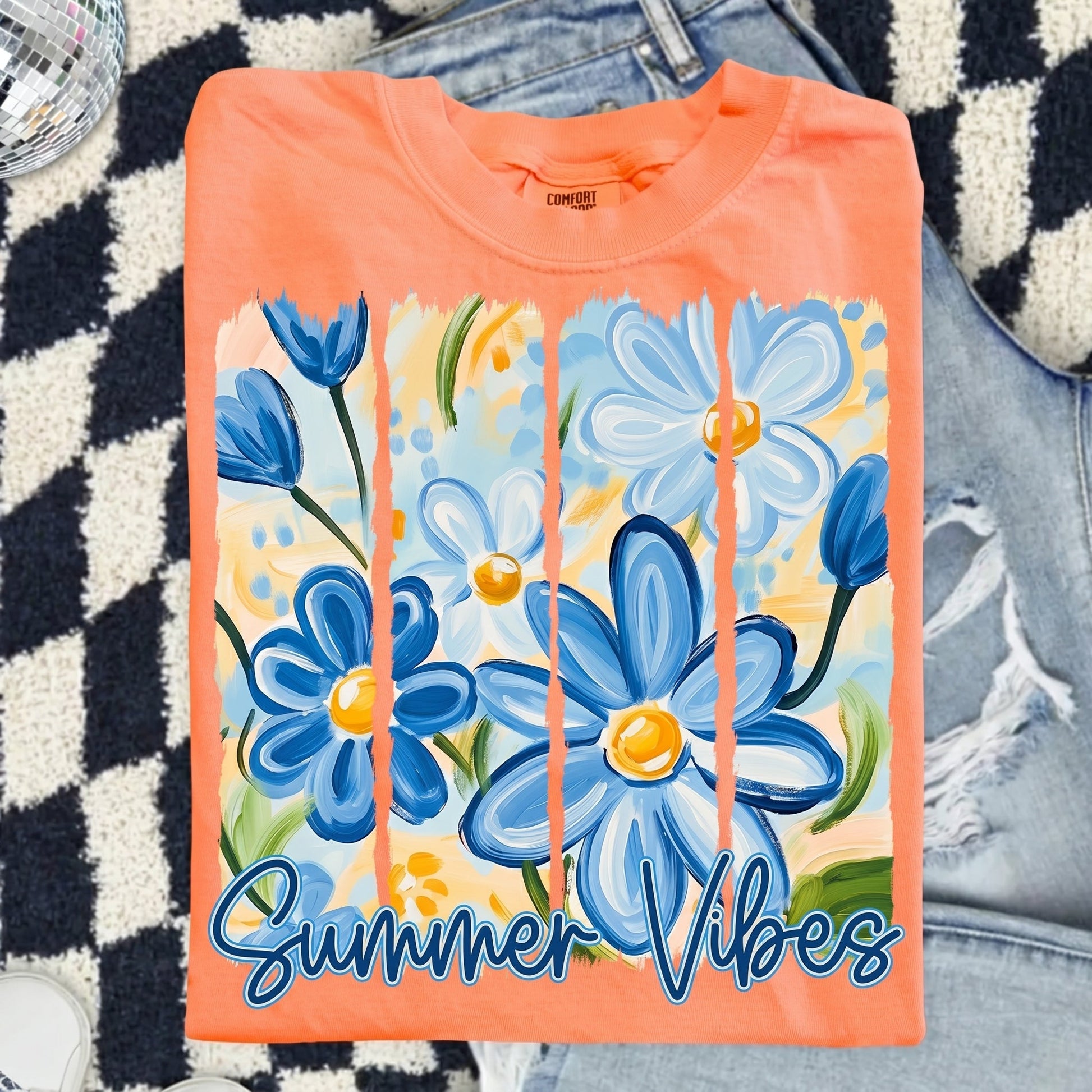 The Summer Vibes Painted Blue Daisy Graphic TShirt