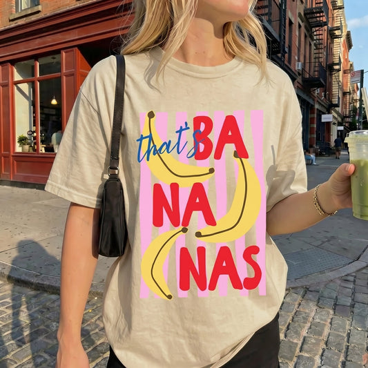 That's Bananas Shirt, Personalized Fruit Graphic T-Shirt, Trendy Y2K Aesthetic Sand Tee, Cute Banana Pink Striped Summer Top, Fun Quirky Gift