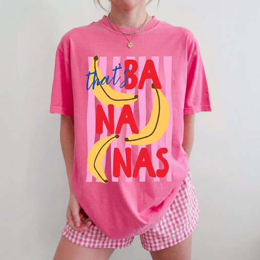 That's Bananas Shirt, Personalized Fruit Graphic T-Shirt, Trendy Y2K Aesthetic Sand Tee, Cute Banana Pink Striped Summer Top, Fun Quirky Gift