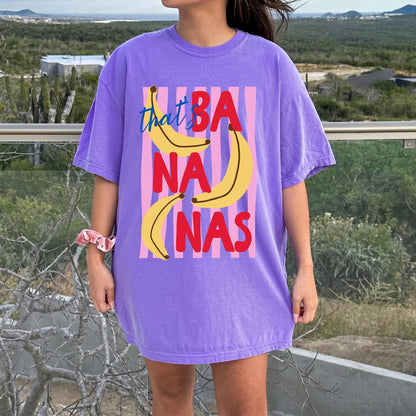 That's Bananas Shirt, Personalized Fruit Graphic T-Shirt, Trendy Y2K Aesthetic Sand Tee, Cute Banana Pink Striped Summer Top, Fun Quirky Gift