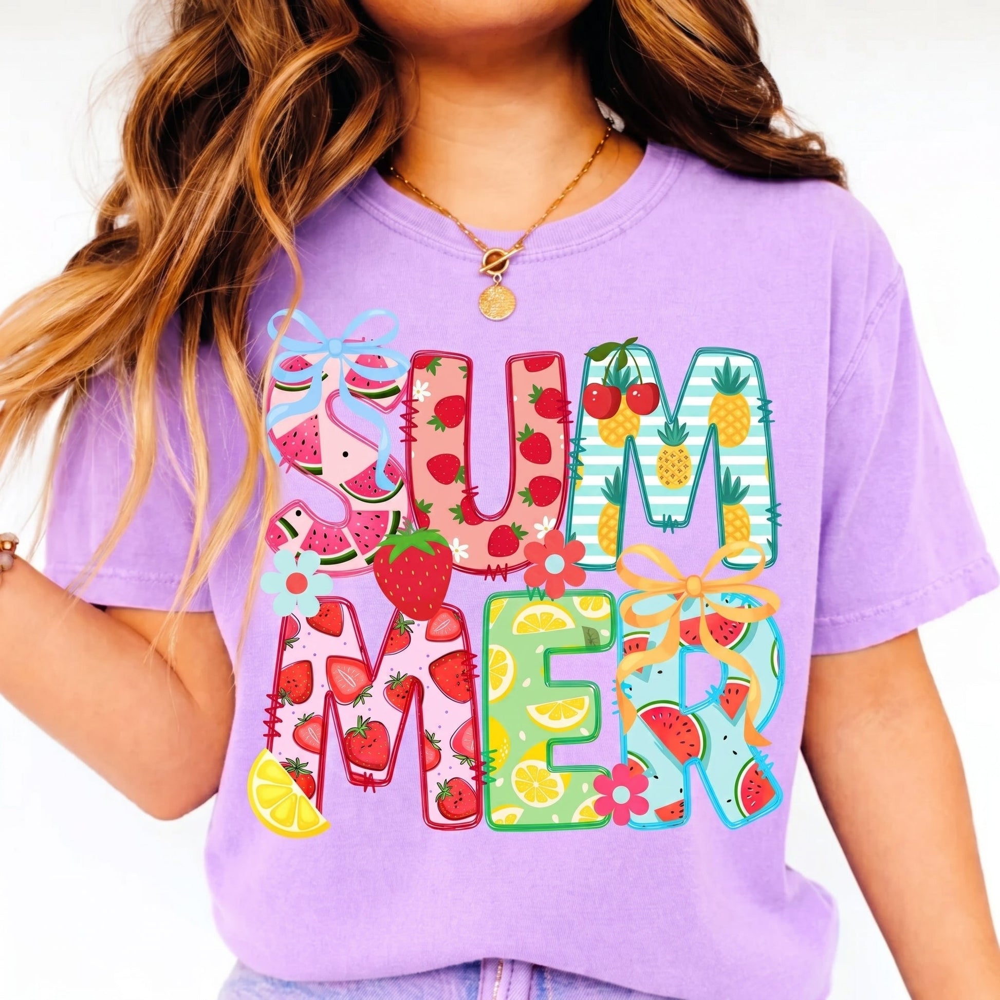 Cute Summer Fruit Graphic Shirt, Retro Coquette Bow Summer T-Shirt