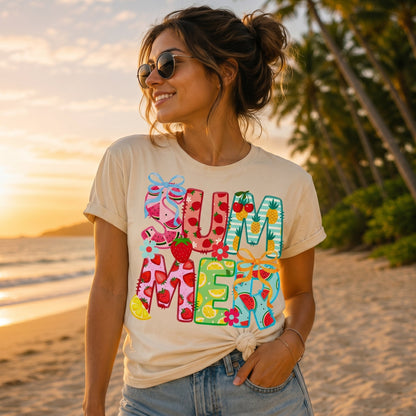 Cute Summer Fruit Graphic Shirt, Retro Coquette Bow Summer T-Shirt