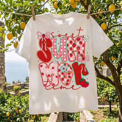 Sweet Summer Time Strawberry Shirt, Cute Coquette Bow Summer T-Shirt