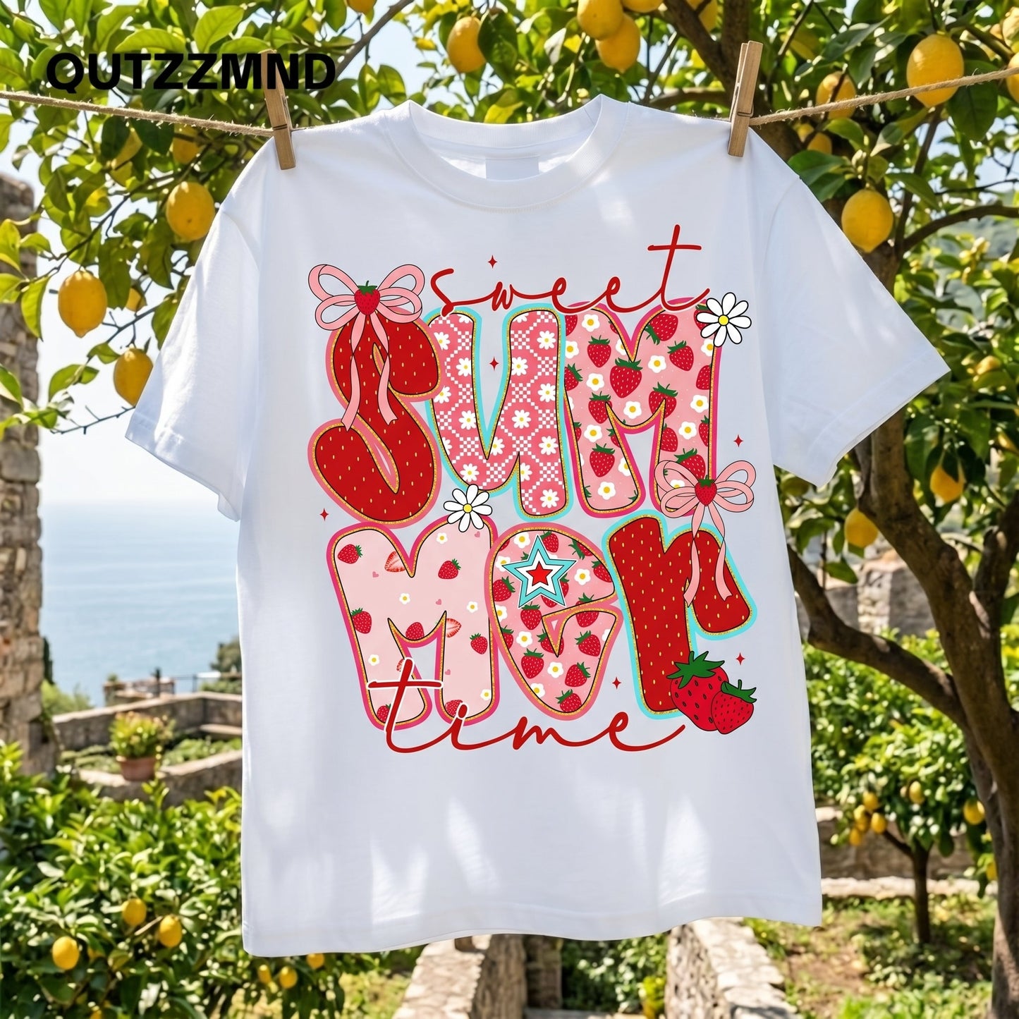 Sweet Summer Time Strawberry Shirt, Cute Coquette Bow Summer T-Shirt