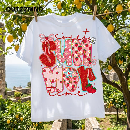 Sweet Summer Time Strawberry Shirt, Cute Coquette Bow Summer T-Shirt
