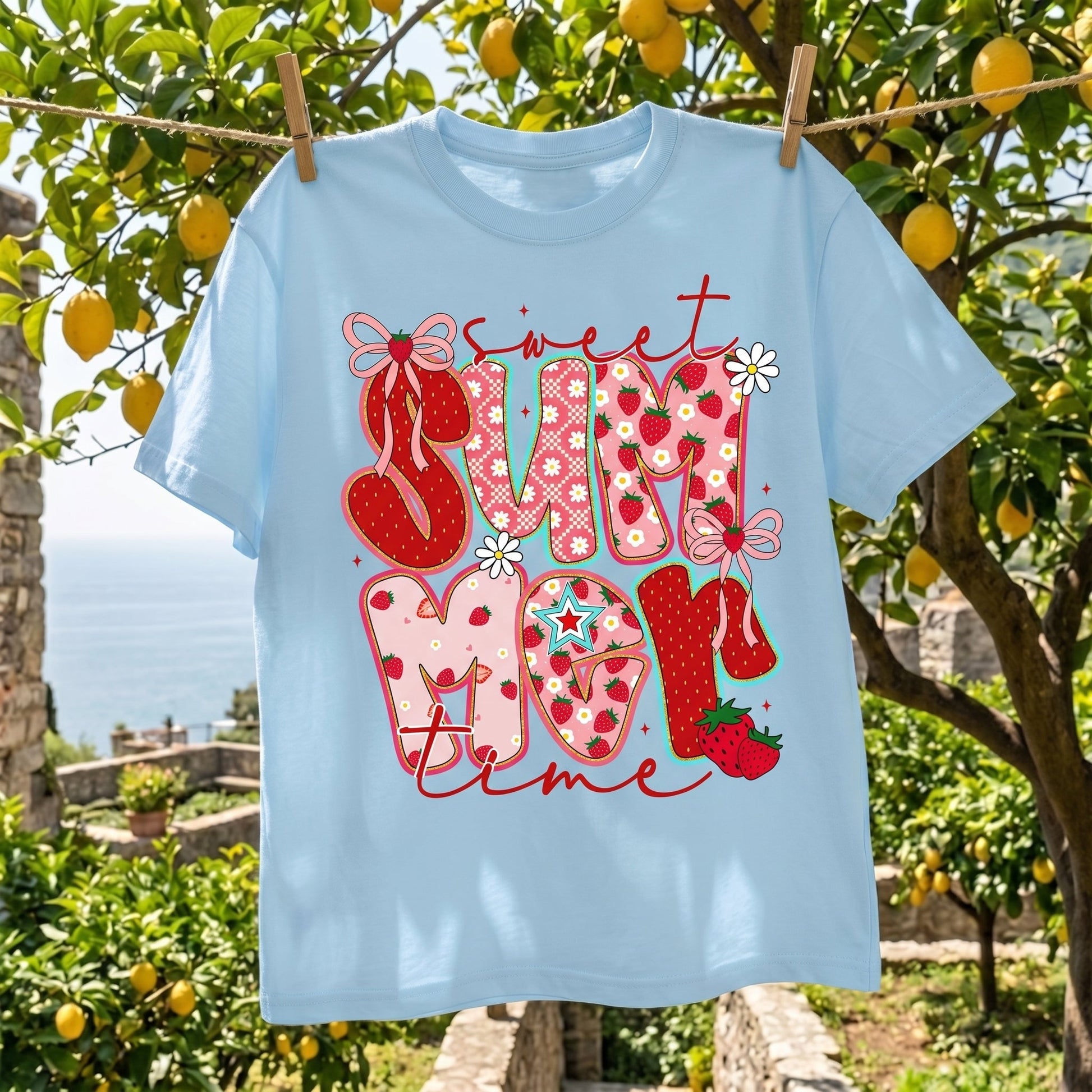Sweet Summer Time Strawberry Shirt, Cute Coquette Bow Summer T-Shirt