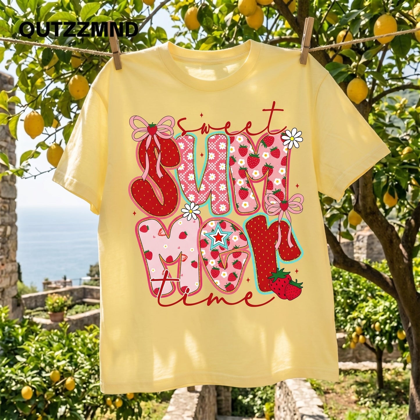 Sweet Summer Time Strawberry Shirt, Cute Coquette Bow Summer T-Shirt