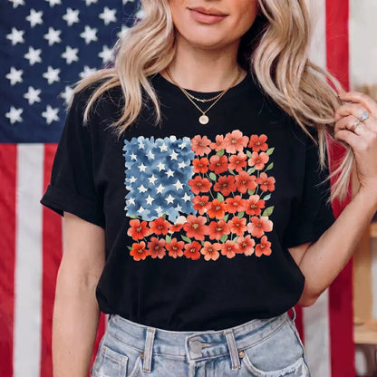 The Watercolor Floral American Flag Graphic TShirt