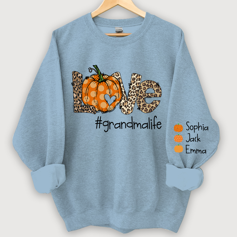 Love Grandma Life Pumpkin Heart And Grandkids CL01 Autumn Sweatshirt