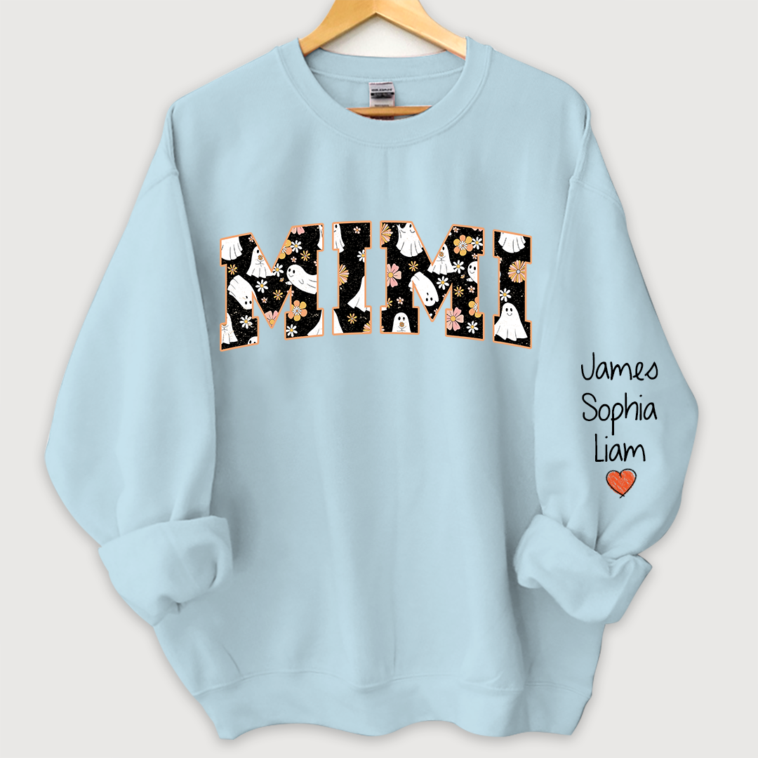Retro Halloween, Groovy Halloween Mimi And Grandkids Name Sweatshirt