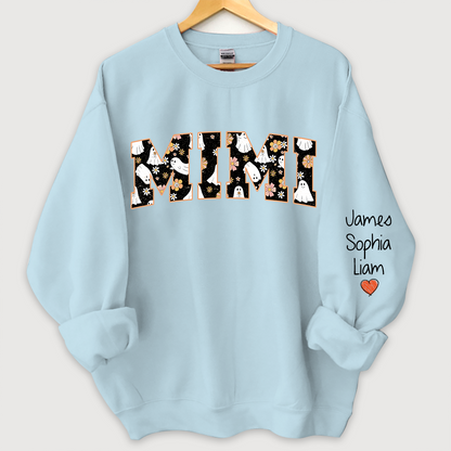 Retro Halloween, Groovy Halloween Mimi And Grandkids Name Sweatshirt